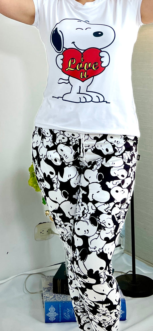Pijama Snoopy Mujer Blanco y Negro – Conjunto de Camiseta y pantalon en brush Suave