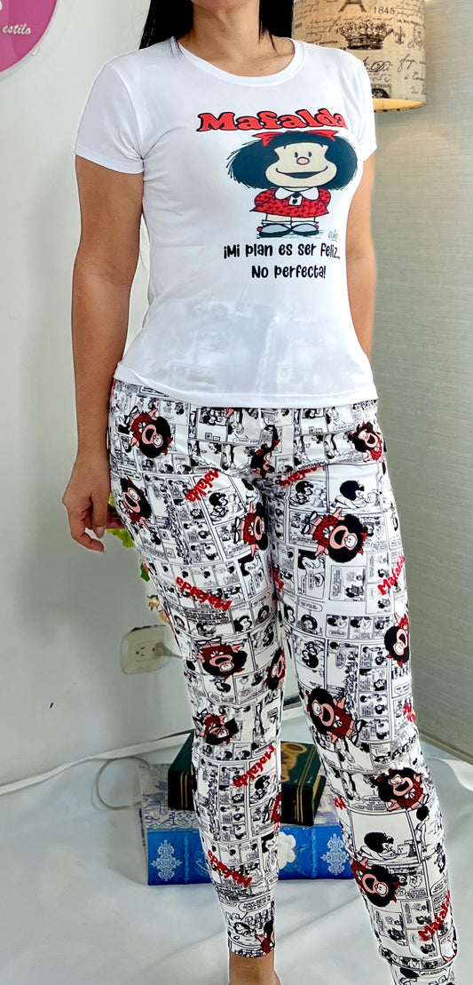 Pijama Mafalda – Pantalón Jogger y Camiseta en Tela Brush Suave