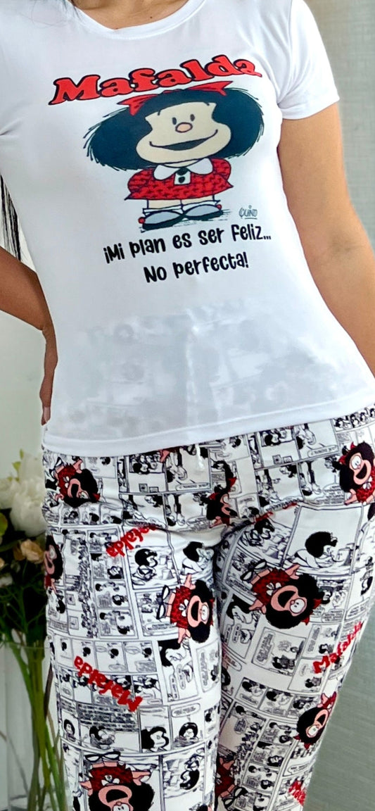 Pijama Mafalda – Pantalón Jogger y Camiseta en Tela Brush Suave